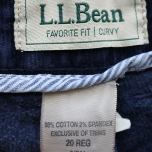 LL Bean Plus Size Blue Favorite Fit Curvy Stretch Cotton Blend Corduroy Pants 20 - Picture 4 of 4